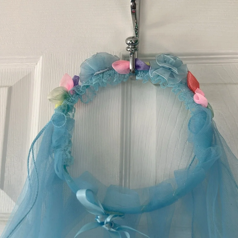 Fairy crown blue net with flowers renaissance fair faire renfaire